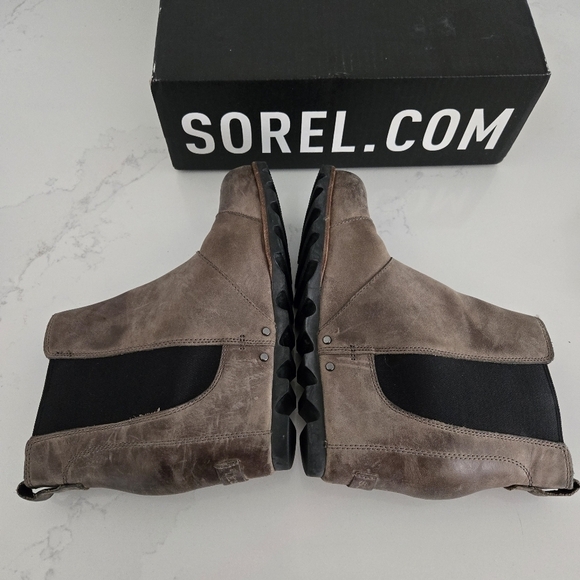 Sorel Lea Wedge Leather Boots Brown Gray Black Kettle Taupe Size 7.5 NL2334 - Picture 10 of 10